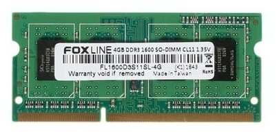 Оперативная память Foxline 4 ГБ DDR3 1600 МГц SODIMM CL11 FL1600D3S11S1-4G