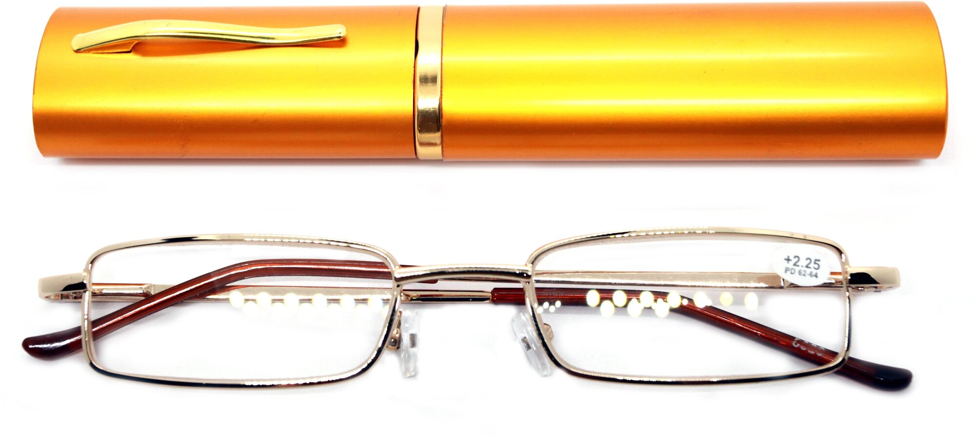 Очки-ручка для чтения (+3.50) узкая, с металлическим футляром, цвет золотой, РЦ 62-64