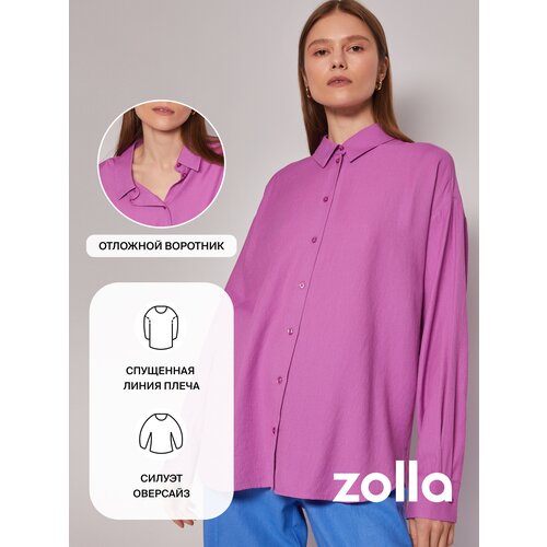Рубашка  Zolla, классический стиль, свободный силуэт, длинный рукав, размер L, розовый