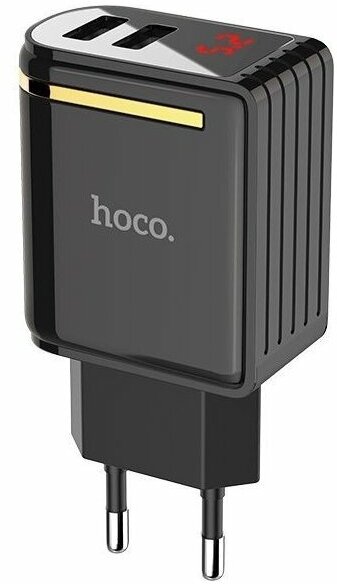 Сетевое зарядное устройство (СЗУ) Hoco C39A Enchanting (2 USB) с дисплеем, 2.4 А, черный