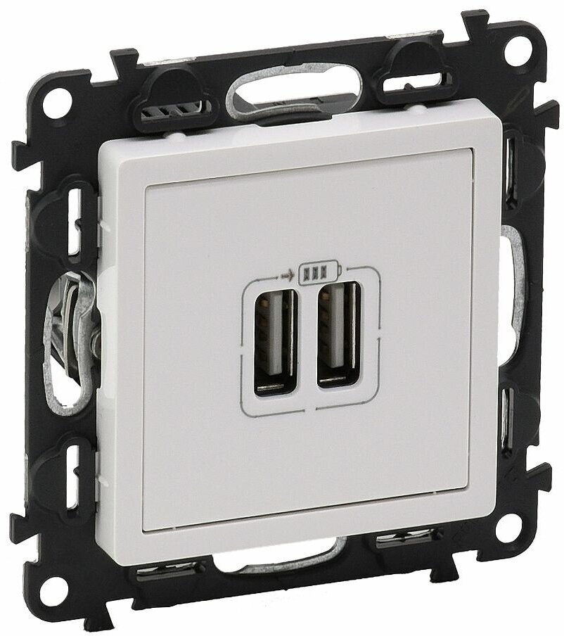 Valena Life 753412 Розетка USB (2xUSB, под рамку, скрытая установка, белая) Legrand - фото №1