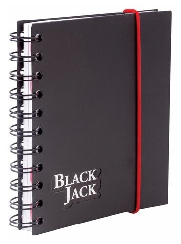 Блокнот малый формат (105х148 мм) А6, 150 л., гребень сбоку, на резинке, пластиковая обложка, клетка, BRAUBERG, "Black Jack", 125388