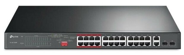 24-port 10/100Mbps Unmanaged PoE+ Switch with 2 combo RJ-45/SFP uplink ports, metal case, rack mount