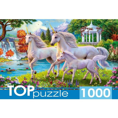 пазл top puzzle 1000 деталей и прищепа золотая осень Пазл TOP Puzzle 1000 деталей: Единороги у водопада