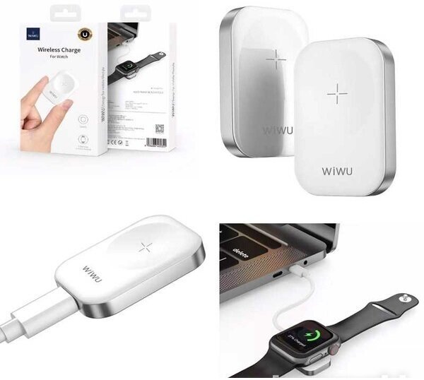 Беспроводное зарядное устройство для Apple Watch 1-6/SE series, WiWU M16, 2.5W, Белый+Серебристый
