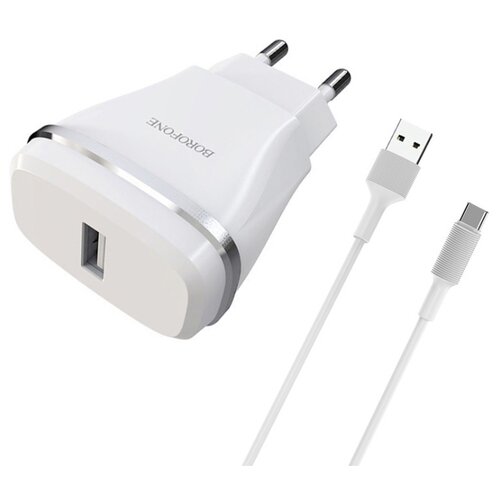 фото Сетевое зарядное устройство с кабелем usb type-c borofone ba1a joyplug - белое