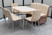 Обеденная группа Альт Кватро, стол 110(140)х70 см, обивка дивана и стульев моющаяся, антивандальная, антикоготь, цвет - крем