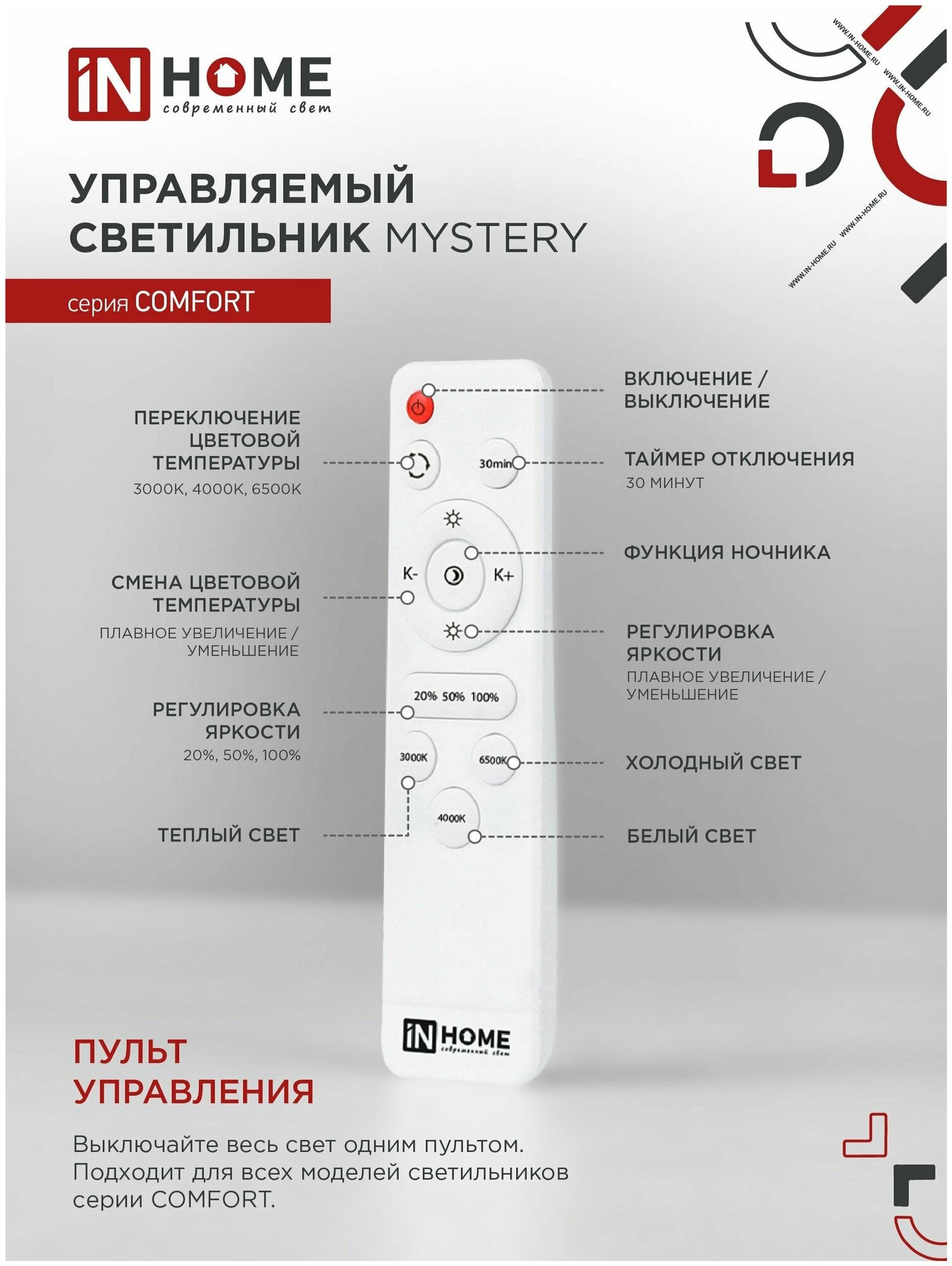 Светильник светодиодный COMFORT MYSTERY 55Вт 230В 3000-6500К 4400лм 400х70мм с пультом ДУ IN HOME 4690612034904 - фотография № 5