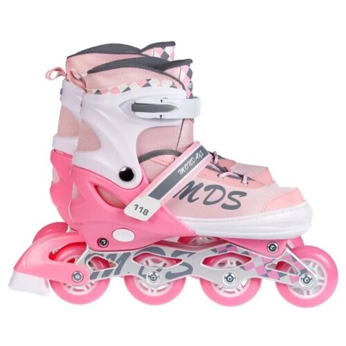 Ролики (роликовые коньки) детские раздвижные: 1188, размер М (34-37), колеса светящиеся, цвет розовый