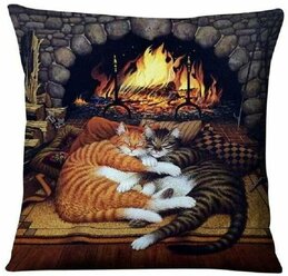 Подушка декоративная Влюбленные Коты у Камина 40х40 велюр