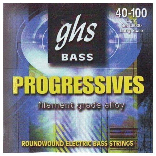 GHS L8000 40-100 Light Progressives струны для 4-струнной бас-гитары струны для бас гитары ghs strings ml3045