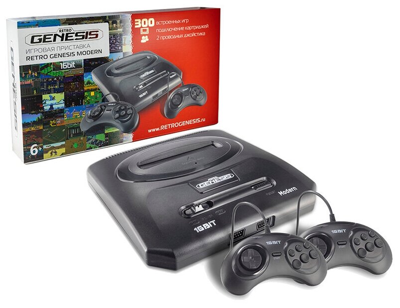 Игровая консоль RETRO GENESIS 300 игр, два проводных джойстика, Modern, черный - фото №3