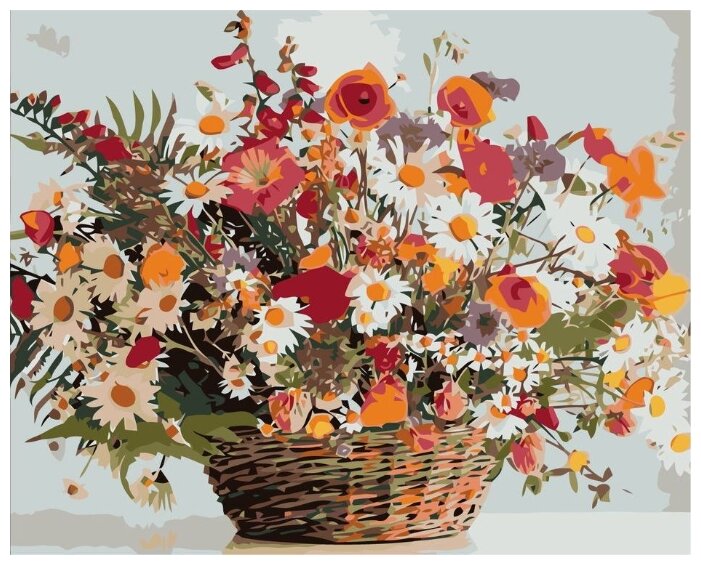 Картина по номерам "Корзина полевых цветов", 40x50 см