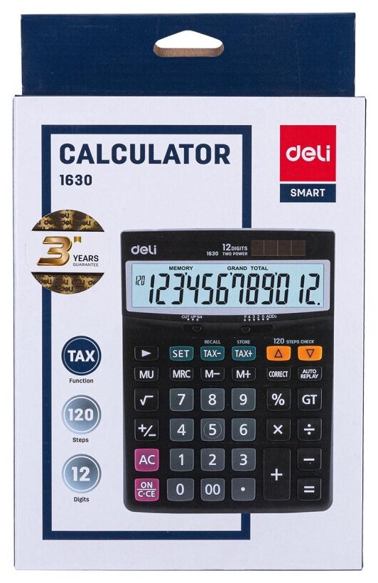 Калькулятор настольный Deli Core E1630 черный - фото №8