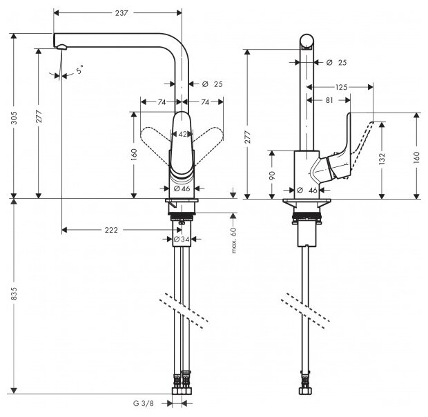 Смеситель для кухни Hansgrohe Focus 280 jet 31817670 - фотография № 6