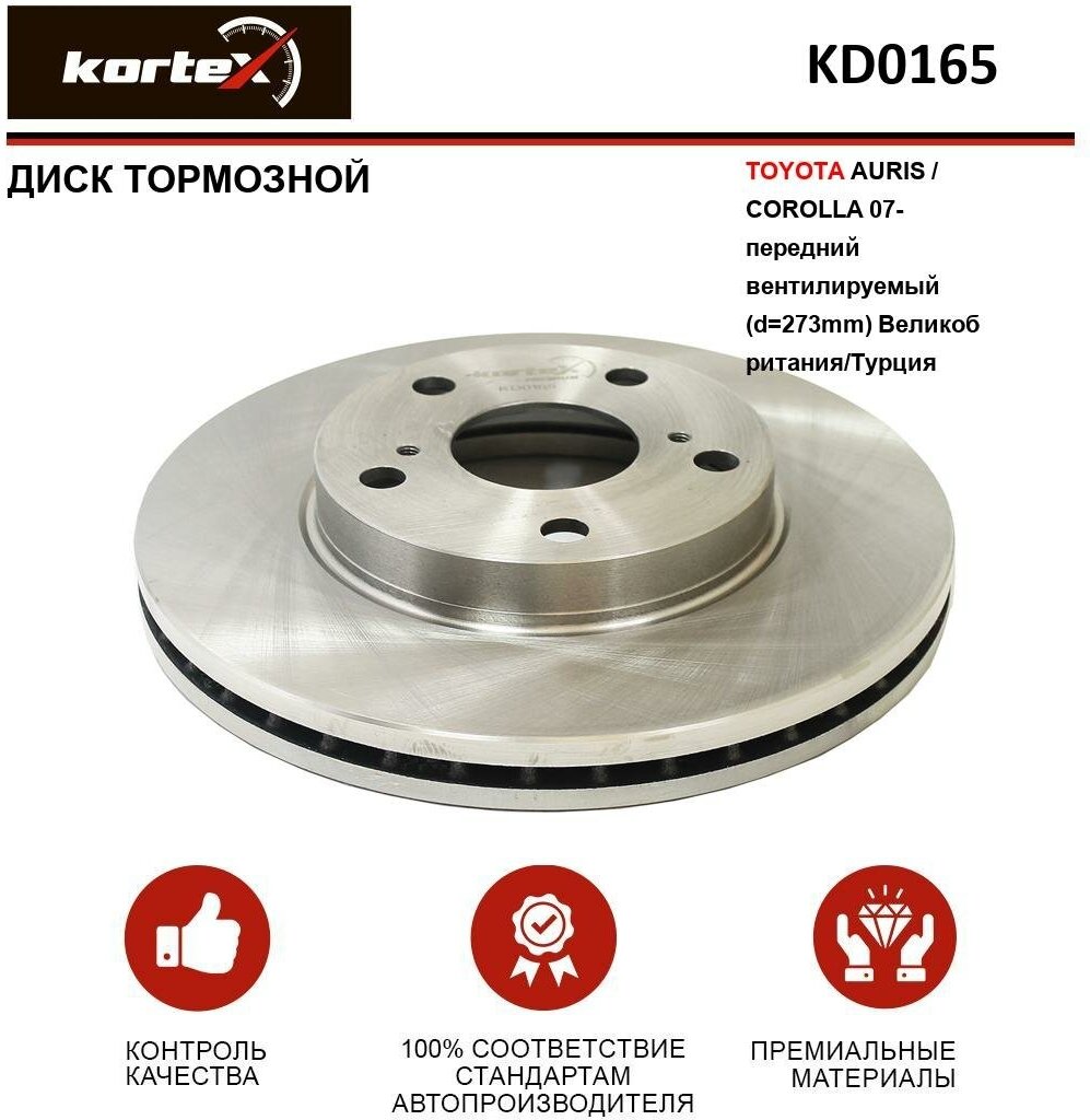 Тормозной диск Kortex для Toyota Auris / Corolla 07- передний вентилируемый(d-273mm)(Великобритания / Турция) OEM 4351202180 4351212690 92163700