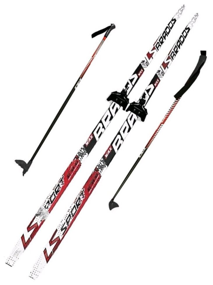 Лыжный комплект подростковый STC (лыжи, палки, крепления) 75 мм степ 170 см LS Sport black/red