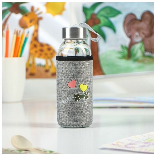 Frau Liebe Бутылка для воды стеклянная в чехле «Бантик», 300 мл, h=16,5 см, цвет микс