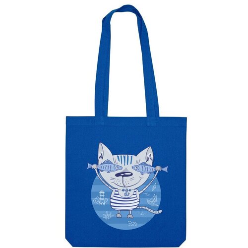 Сумка шоппер Us Basic, синий сумка кот рыбак на круглом фоне голубой
