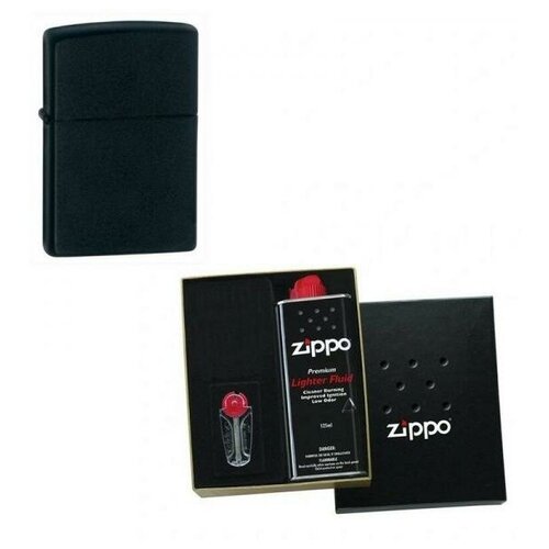 Зажигалка ZIPPO Classic Black Matte 218 в подарочной упаковке + топливо и кремни