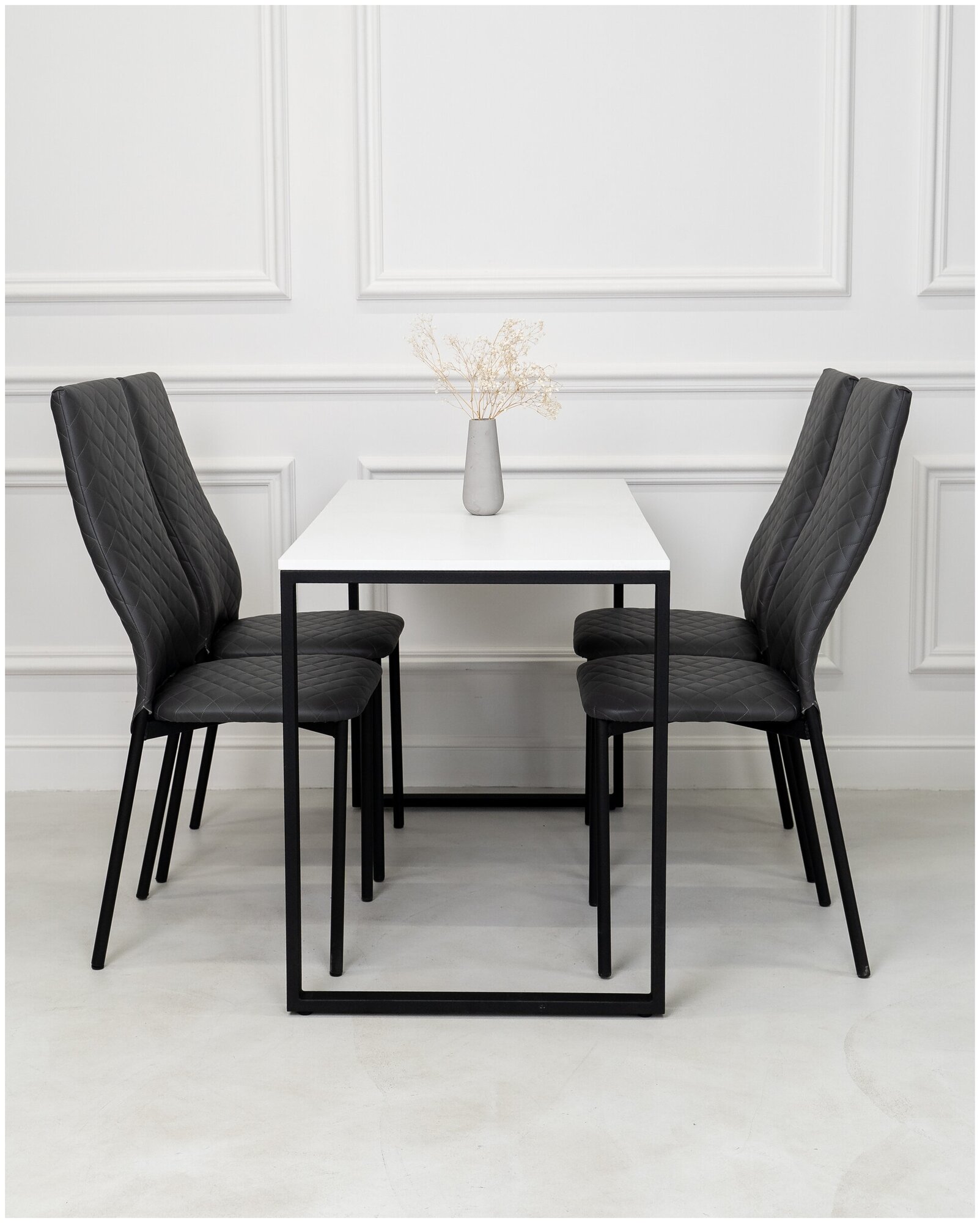 Обеденная группа Стол и 4 стула, стол «Белый» 120х60х75, стулья Серые искусственная кожа 4 шт.
