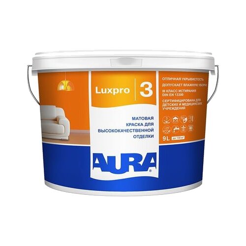 Краска интерьерная Eskaro Aura Luxpro 3 для высококачественной отделки 0,9л, база А белый