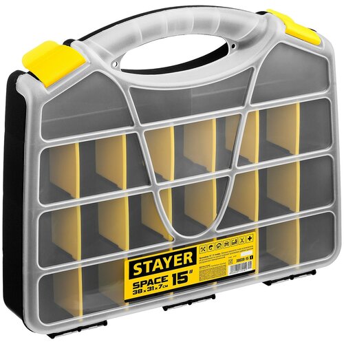 STAYER SPACE-15, 380 х 310 х 70 мм, (15″), пластиковый органайзер с 21 ячейкой (38038-15)