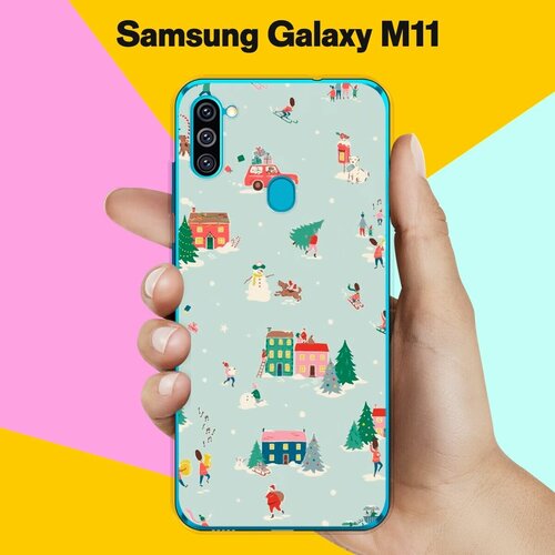 Силиконовый чехол на Samsung Galaxy M11 Узор новогодний / для Самсунг Галакси М11 жидкий чехол с блестками деда мороз в санках на samsung galaxy m11 самсунг галакси м11