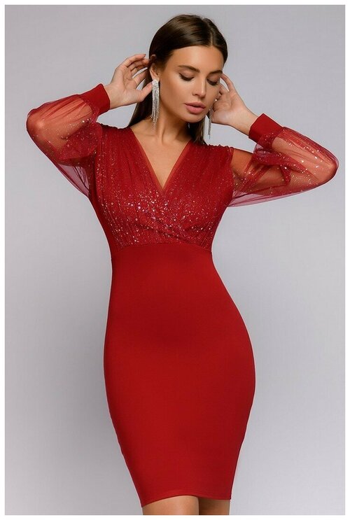 Платье 1001dress, повседневное, полуприлегающее, миди, размер 44, красный