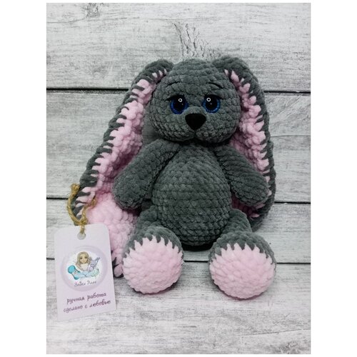 Мягкая игрушка вязаный плюшевый зайка 25 см/Символ года 2023 серый цвет