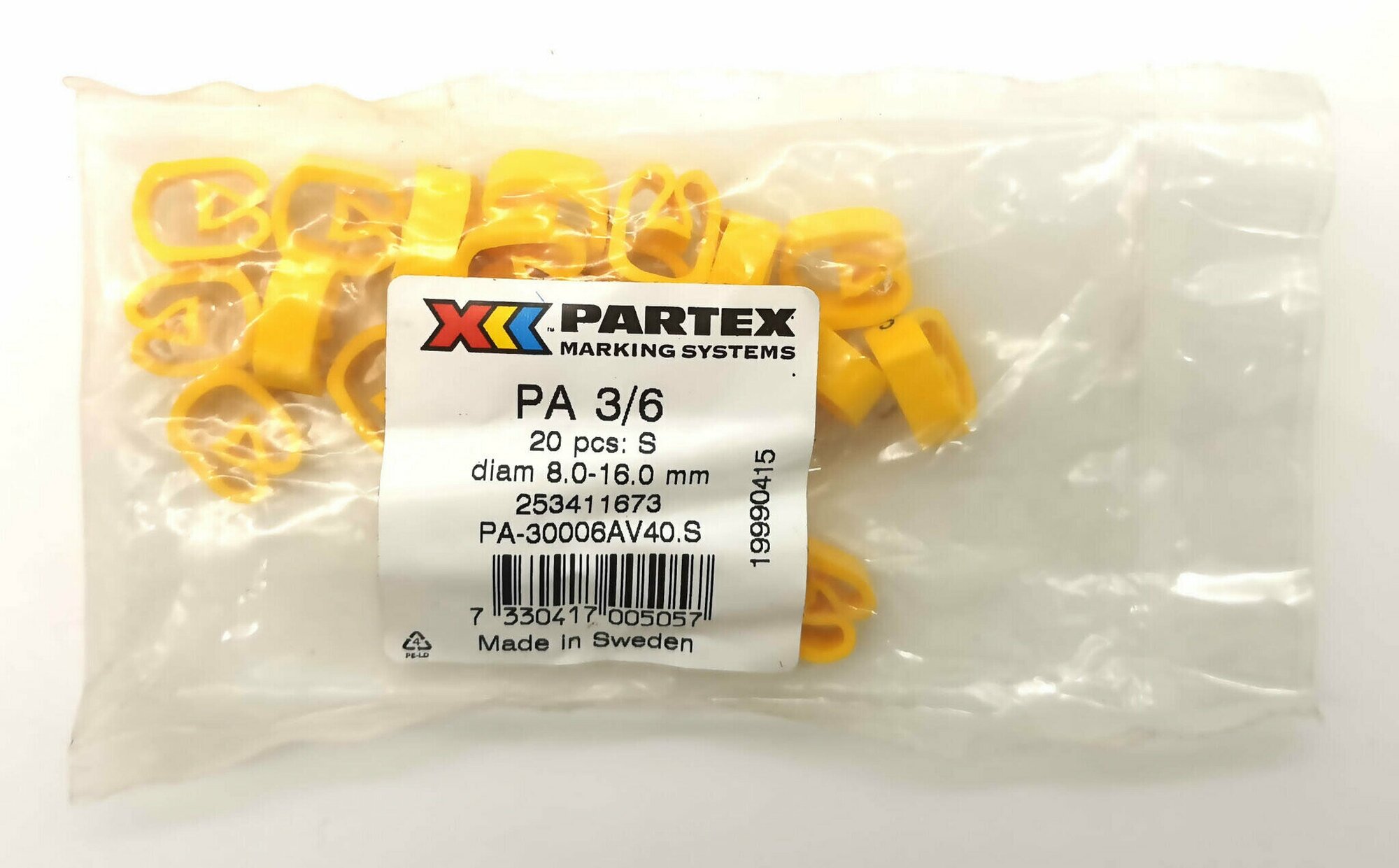 Маркер кабельный сеч.8-16мм Weidmuller PARTEX PA-30006AV40. S 253411673 РА 3/6 "S" (уп.-20 шт)