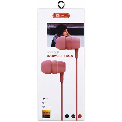 Наушники проводные BYZ SE508A вакуумные с микрофоном 12 метра розовый 52000₽