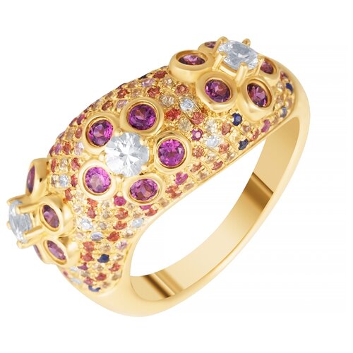 фото Jv кольцо из золота 585 пробы с родолитами, бриллиантами и сапфирами r28211-ko-sm-rh-yg, размер 18
