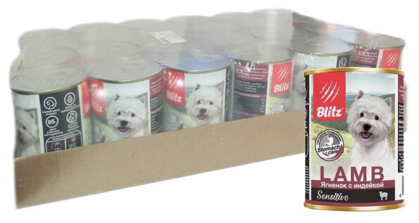 Blitz Adult Dog влажный корм для взрослых собак с ягненком и индейкой в консервах - 400 г (24 шт)