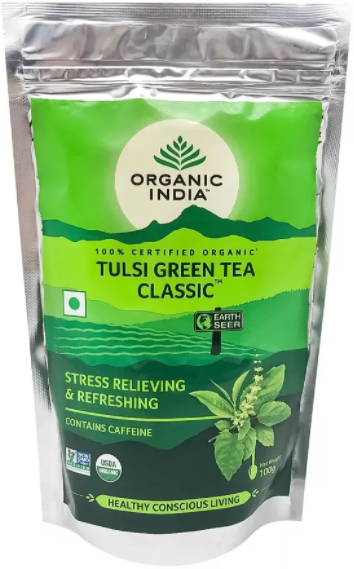 Аюрведический зеленый чай с Тулси, Tulsi Green tea classic, Organic India, 100 г