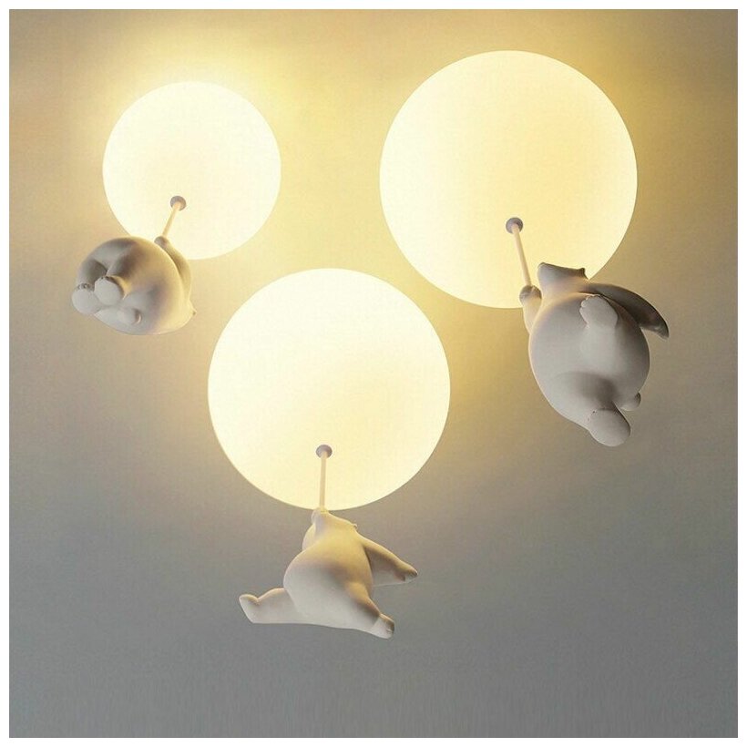 Потолочный светильник для детской спальни Мишка на воздушном шаре, Белый - фотография № 5