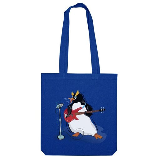 мужская футболка пингвин басист m серый меланж Сумка шоппер Us Basic, синий