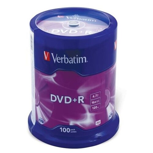 фото Диски dvd+r (плюс) verbatim 4,7 gb 16x, комплект 100 шт., cake box, 43551