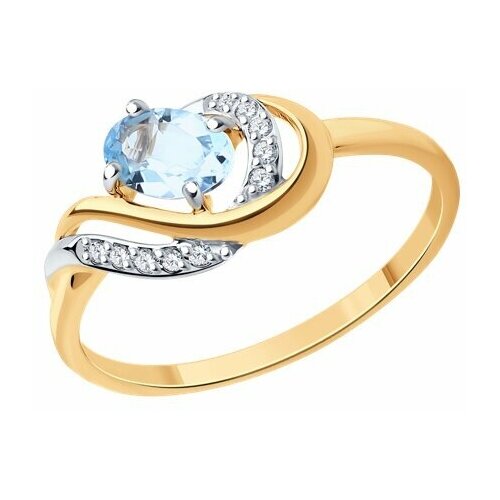 фото Кольцо diamant online, золото, 585 проба, фианит, топаз, размер 17.5, голубой