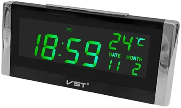 Электронный будильник VST 731W-4 ярко-зеленые цифры, дата,температура - фотография № 5