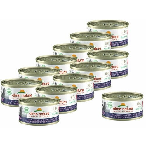 Almo Nature Консервы для Кошек Тунец, курица и ветчина (HFC Adult Cat Tuna, chicken and ham Cuisine) 0,07 кг х 12 шт. almo nature полнорационные консервы для котят итальянские рецепты лосось и тунец hfc complete made in italy kitten salmon and tuna 0 07 кг х 6 шт