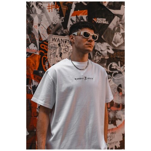 Футболка Rabbit Hole, оверсайз, хлопок, размер L/XL, белый