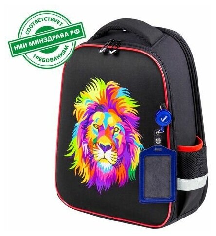 Ранец BRAUBERG FIT, 2 отделения, "Colorful lion", 38х27х14 см, 270618