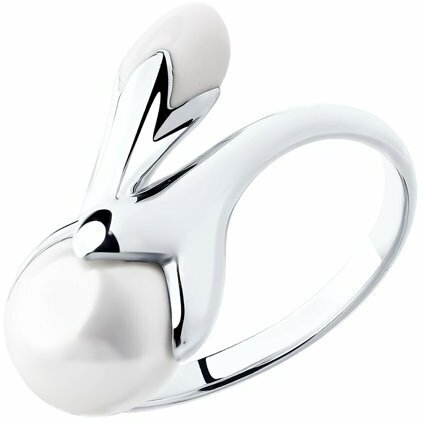 Кольцо Diamant online, серебро, 925 проба, эмаль, жемчуг, размер 16.5