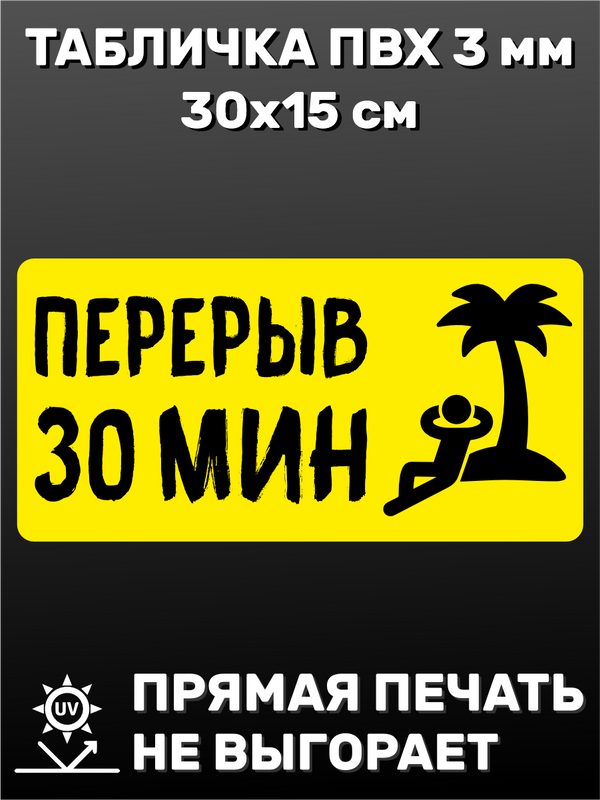 Табличка информационная Перерыв 30 минут 30х15 см