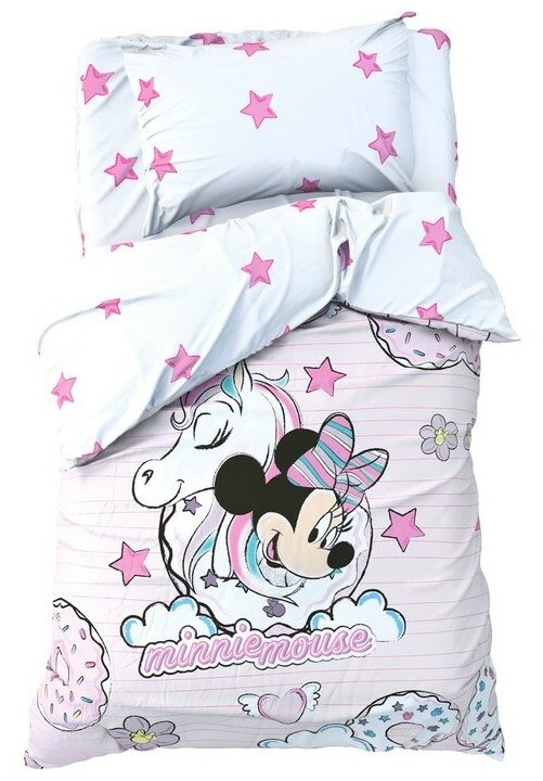 Детское постельное бельё 1,5 сп "Minnie Mouse" с единорогом, 143*215 см, 150*214 см, 50*70 см -1 шт, поплин