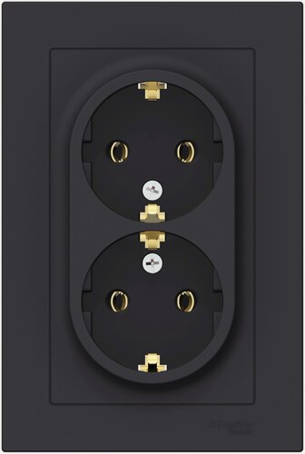 Изображение товара Розетка ATLASDESIGN двойная с заземлением, 16А, в сборе, карбон