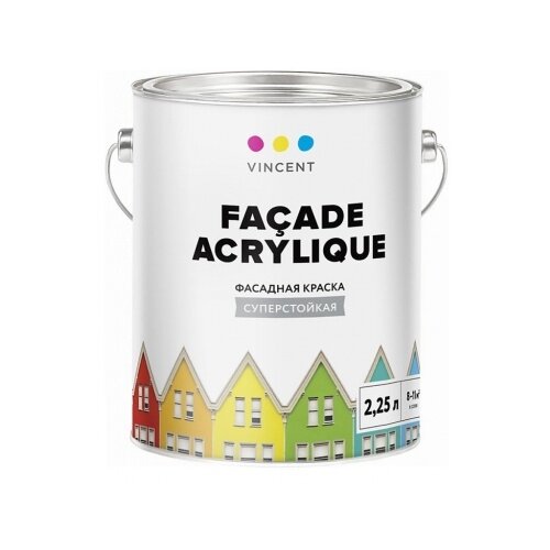 Краска акриловая VINCENT Facade Acrylique влагостойкая моющаяся матовая белый 2.25 л