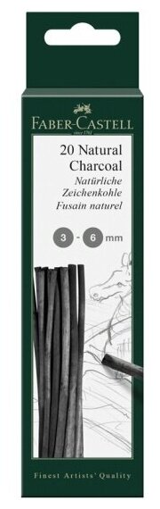 Уголь натуральный Faber-castell "Pitt", D=3-6 мм, круглый, 20 шт, картон. упак.