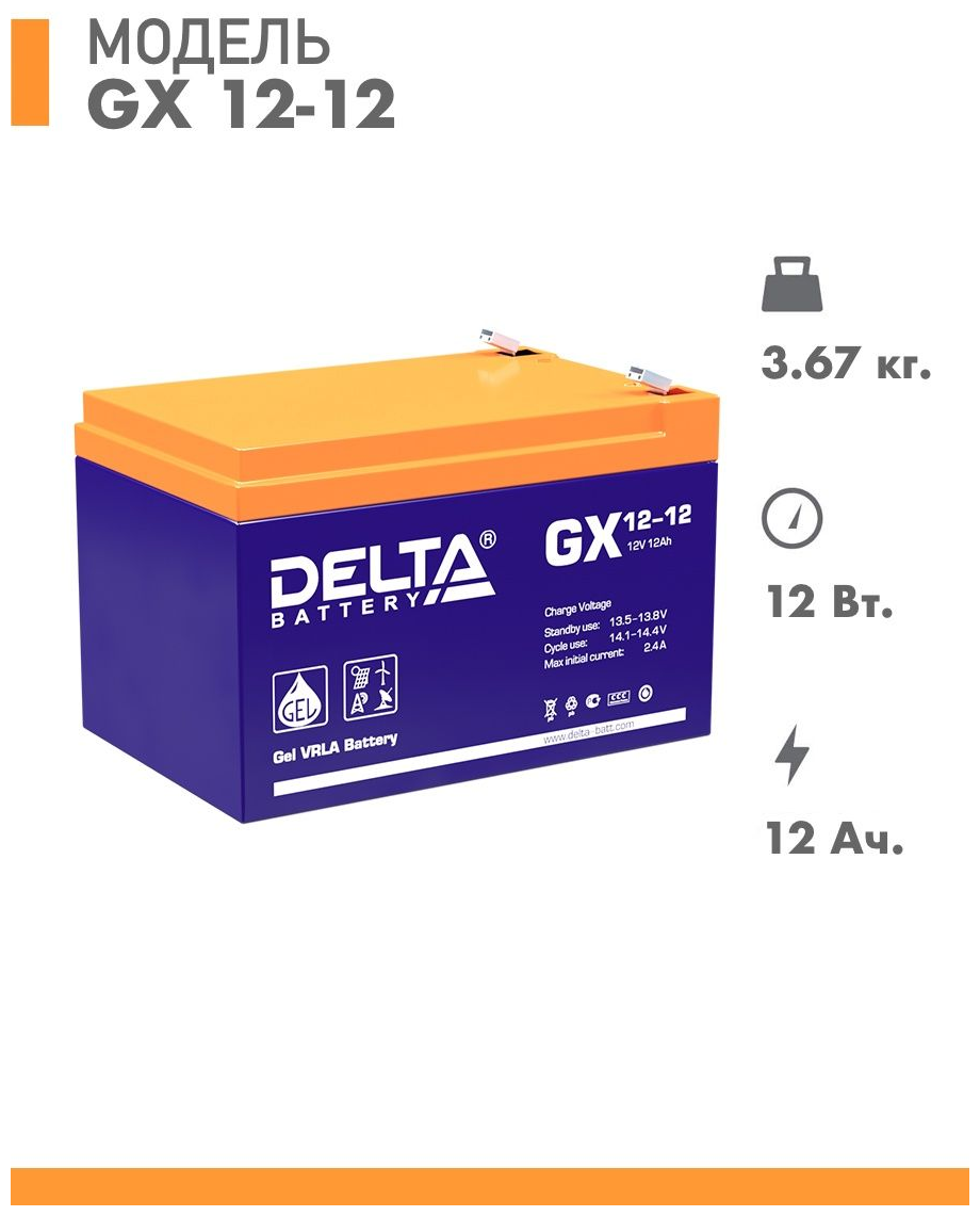 Аккумуляторная батарея Delta GX 12-12 (12V / 12Ah)